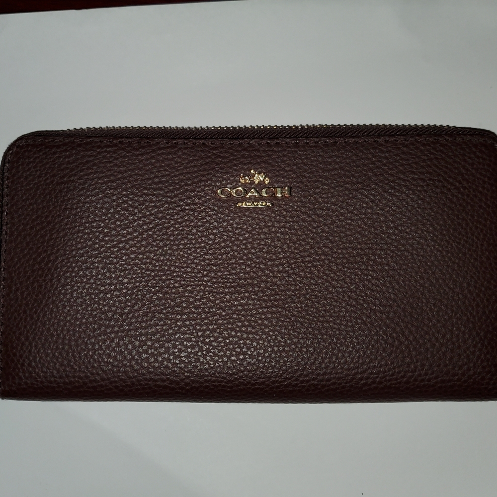 Coach Dark Brown Leather Zip Wallet